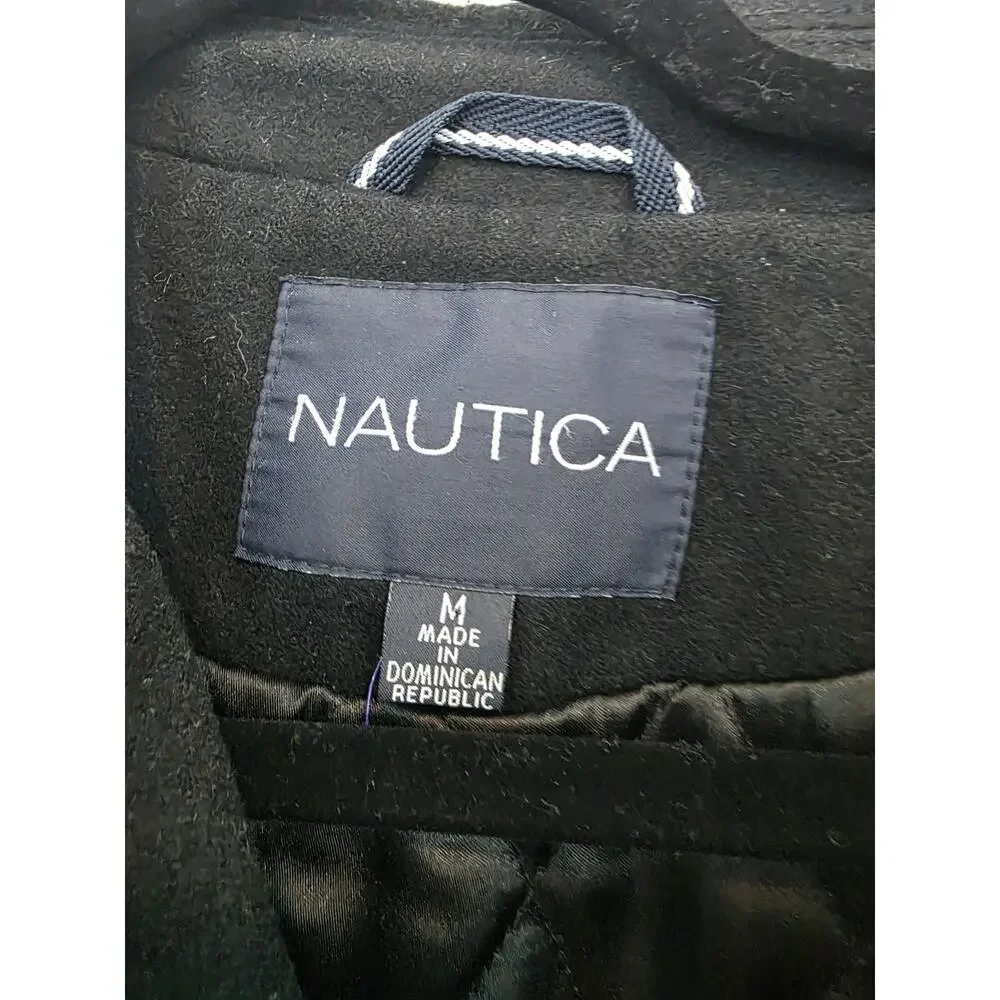 NAUTICA Men's Classic Double-Breasted Peacoat Coat Quilted Lining Black Sz M